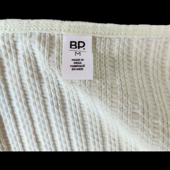 NWT BP. Womens Medium Green Limecream Cropped Long Sleeve ButtonUp Henley Ruffle - Picture 9 of 12